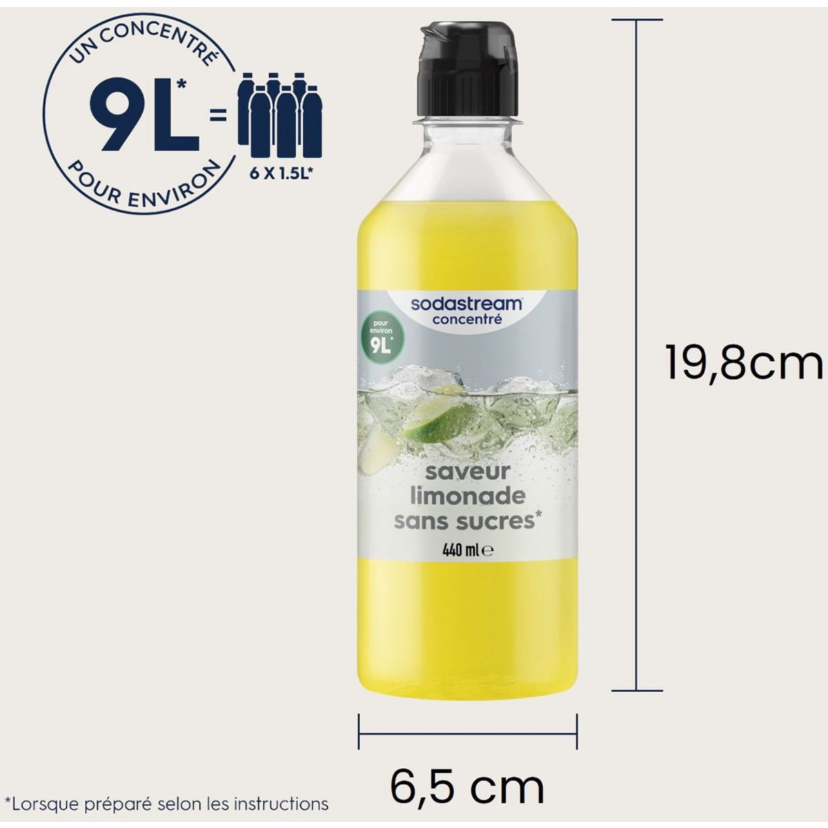 Concentré LIMONADE SANS SUCRES 440ml couleur unique, SODASTREAM