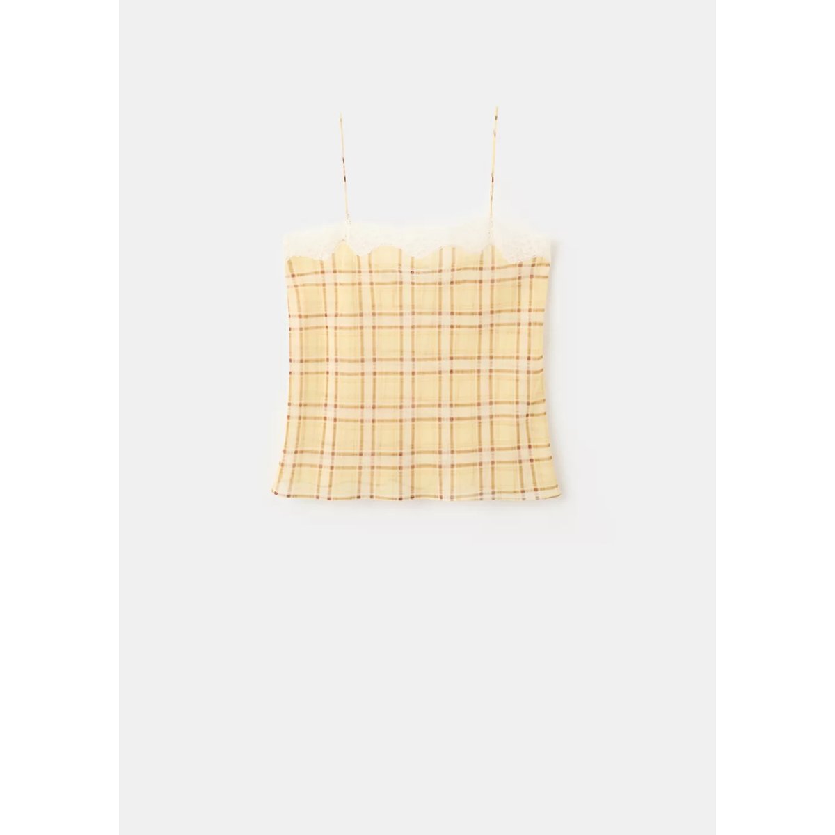 Top en mélange de coton à bretelles jaune, MANGO