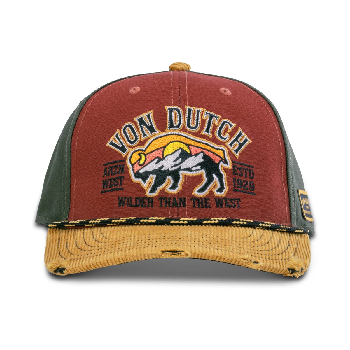 Casquette baseball S-CURVED bordeaux/gris foncé/moutarde, VON DUTCH