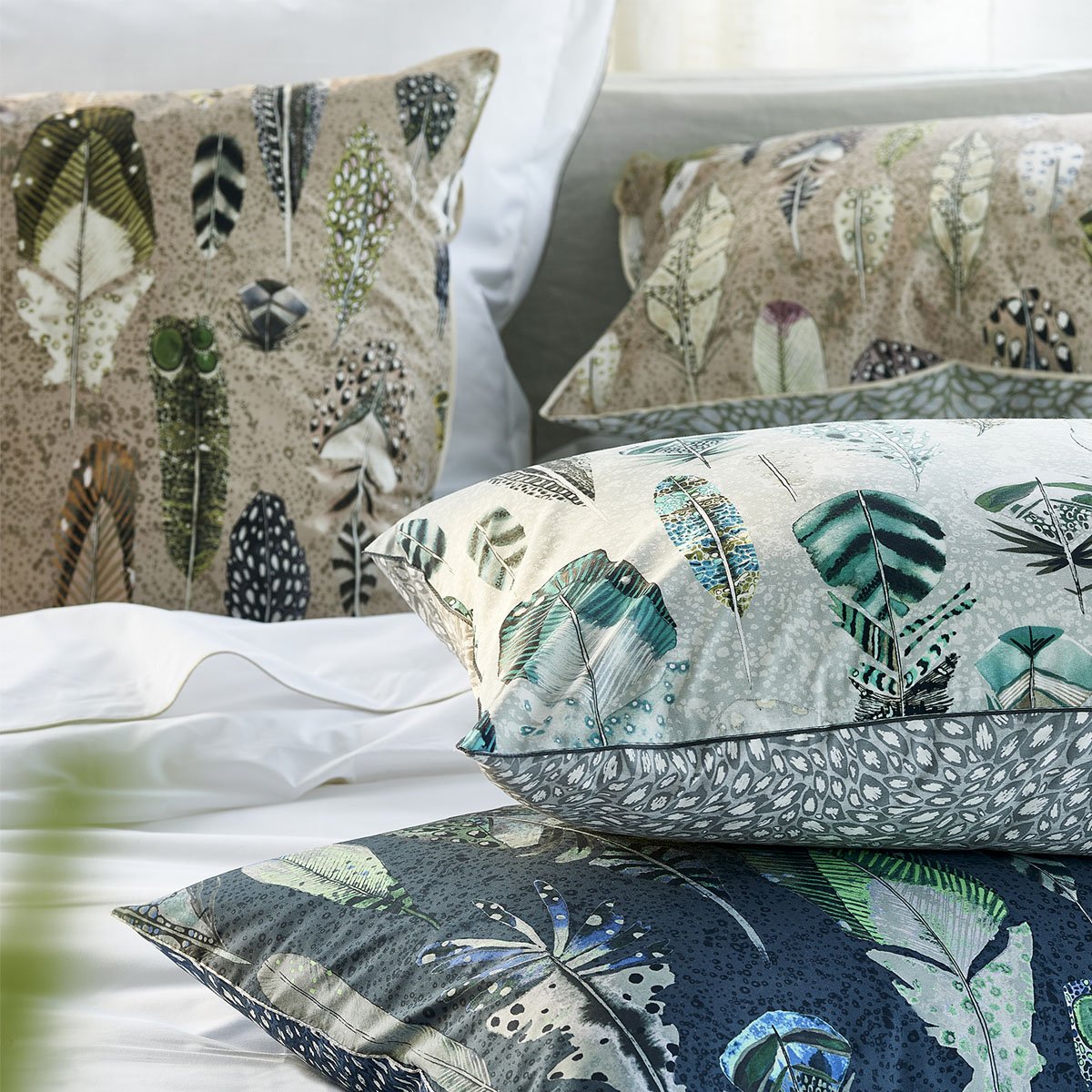 Housse de couette imprimée en percale de coton, QUILL NATURAL beige, DESIGNERS GUILD