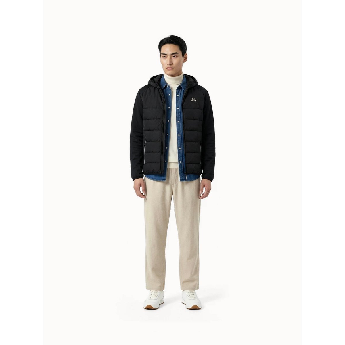Veste zippée à capuche matelassée bi-matière Hybride black, LE COQ SPORTIF