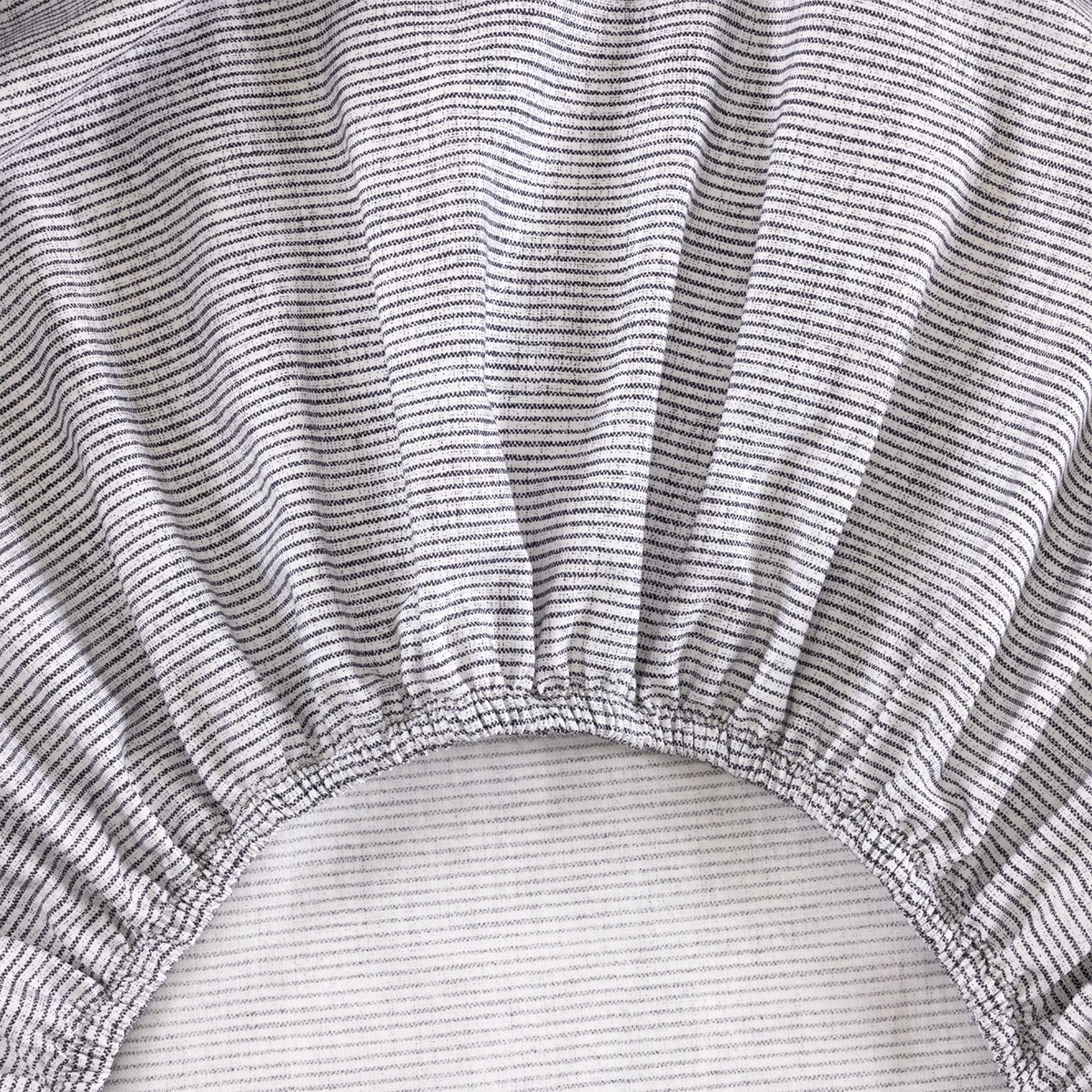 Drap housse en percale de coton gris, HEURE BLEUE a motif, DESFORGES