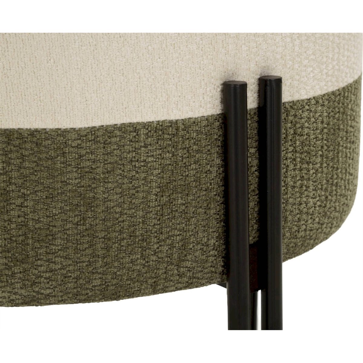Pouf rond assise moelleuse piètement métal MODERN noir gris et crème, RECOLLECTION