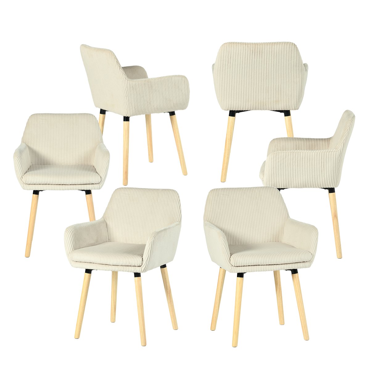 Lot de 6 chaises de salle à manger velours côtelé scandinave, ELIA beige, MEUBLES COSY