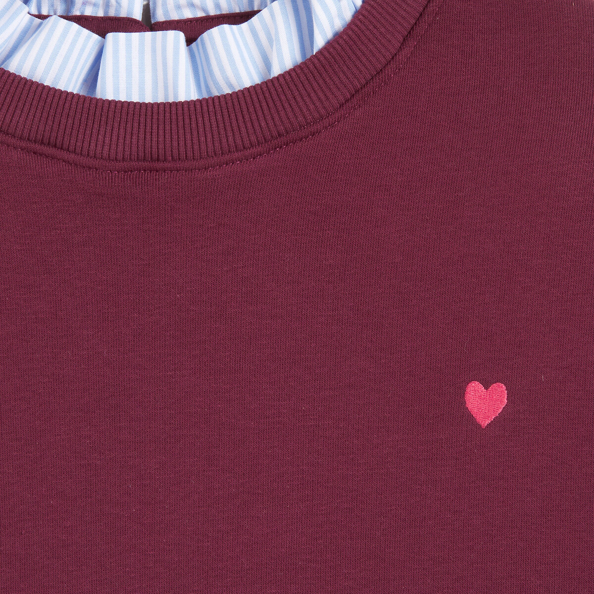 Sweat avec col volanté en tissu et coeur sur la poitrine bordeaux, LA REDOUTE COLLECTIONS