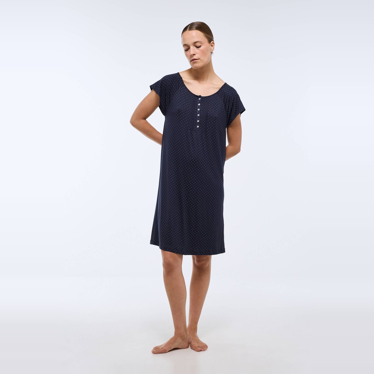 Chemise de nuit manches courtes en viscose, Ecovero marine, MONOPRIX