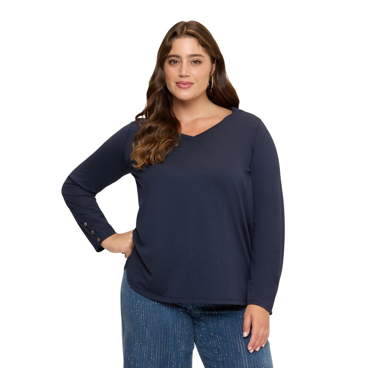 T-shirt avec petits boutons aux poignets bleu, FIORELLA RUBINO