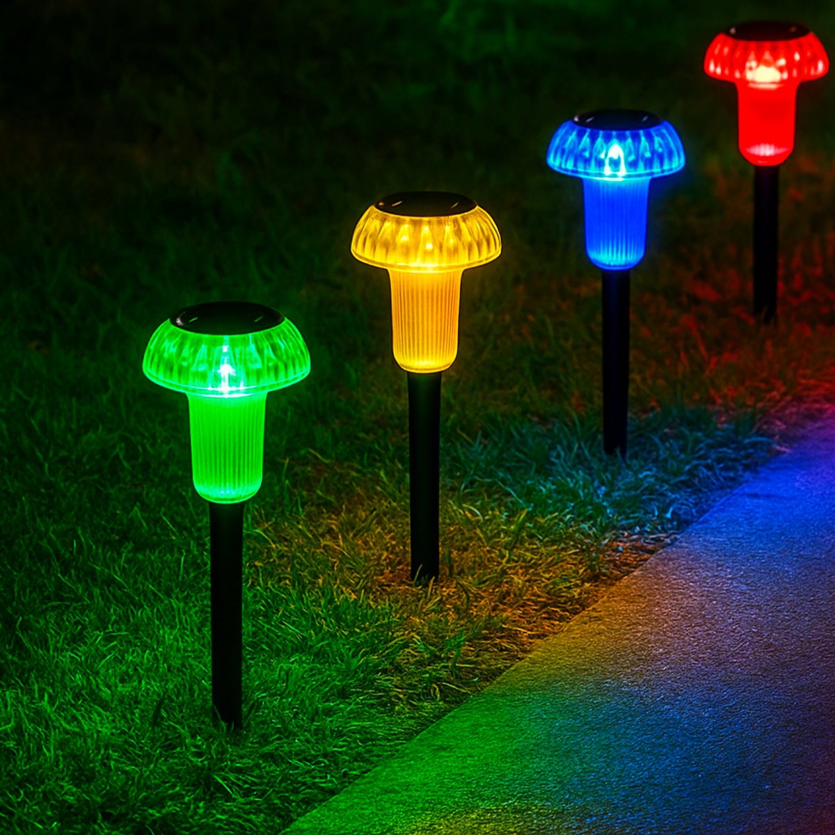 Lot de 4 balises solaires champignons MUSHY multicolore, LUMISKY