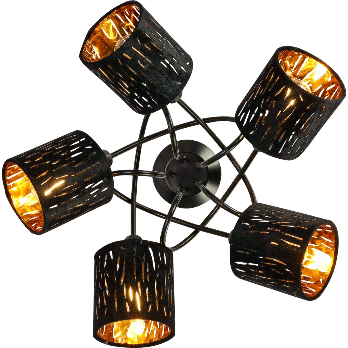 Plafonnier 5 lumières en velours ajouré TUXON noir, GLOBO LIGHTING