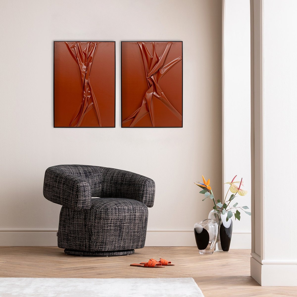 Lot de 2 tableaux en papier froissé, CRINCLE marron, KARE DESIGN