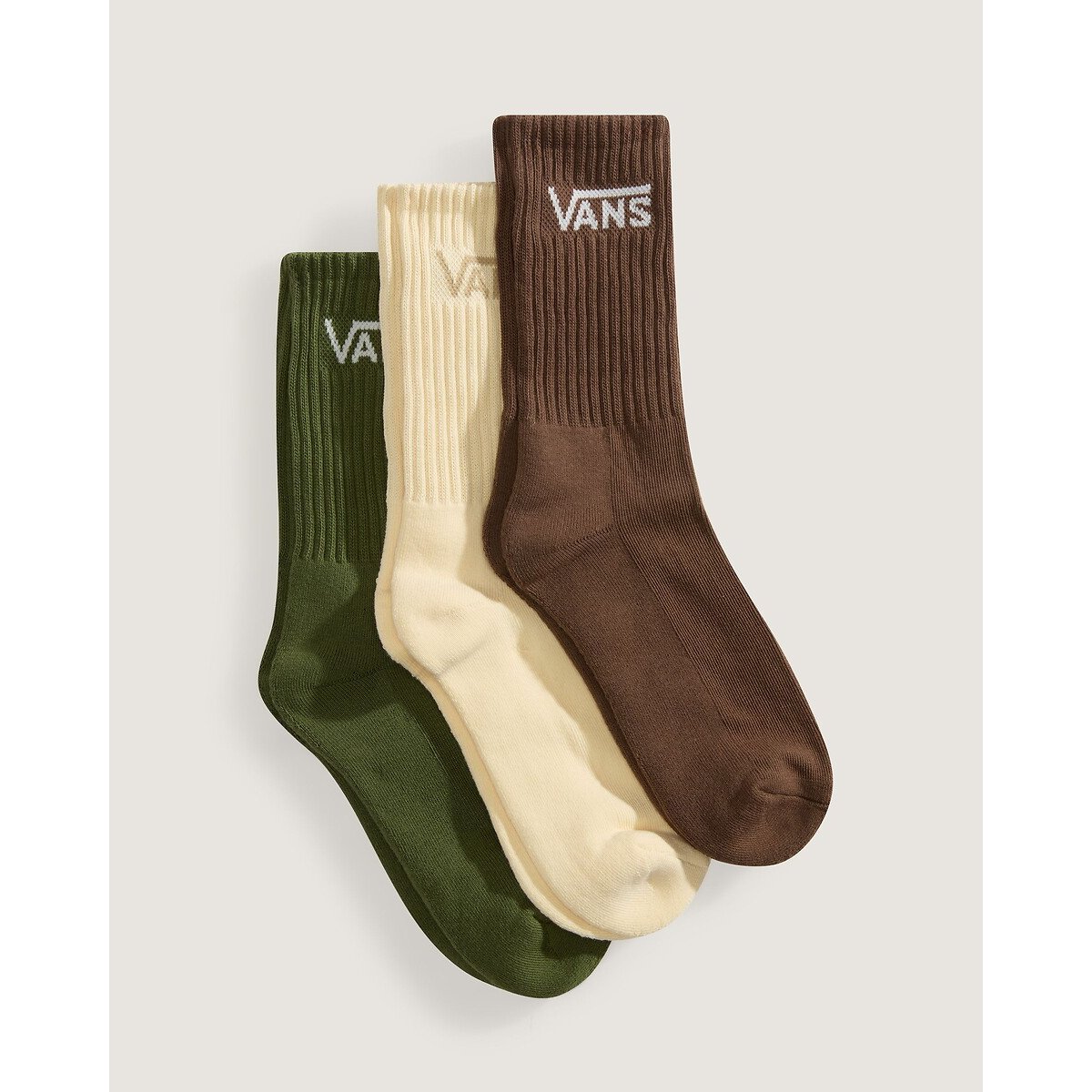 Lot de 3 paires de chaussettes hautes vert + beige + marron, VANS
