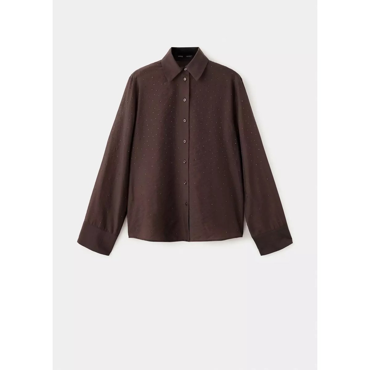 Chemise satinée détail strass marron, MANGO