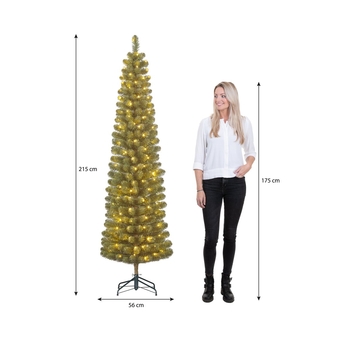 Sapin de Noël artificiel étroit avec LED H215 cm CHARLTON vert, BLACK BOX TREES