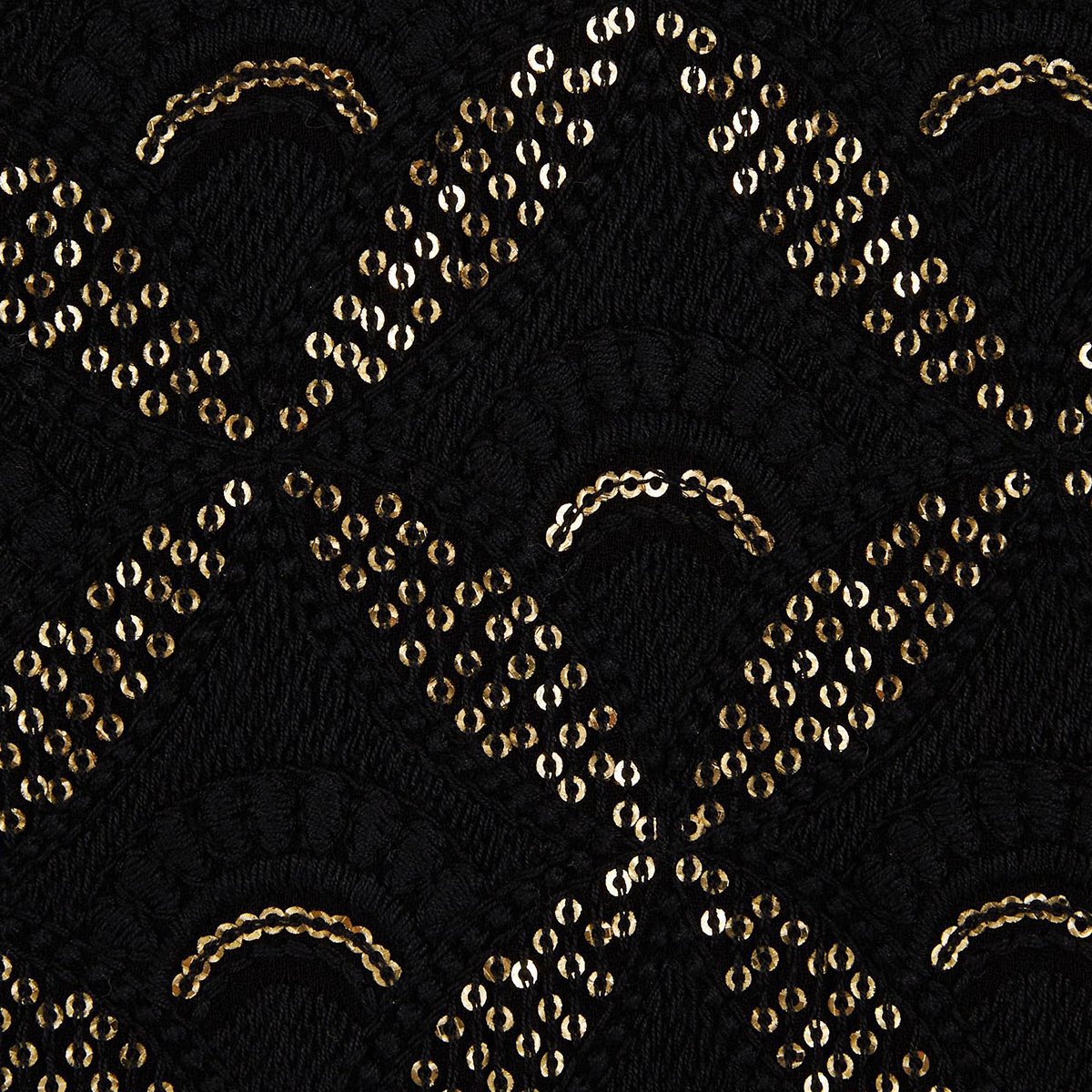 Robe brodée courte col V avec perles BARBARA noir, WILD