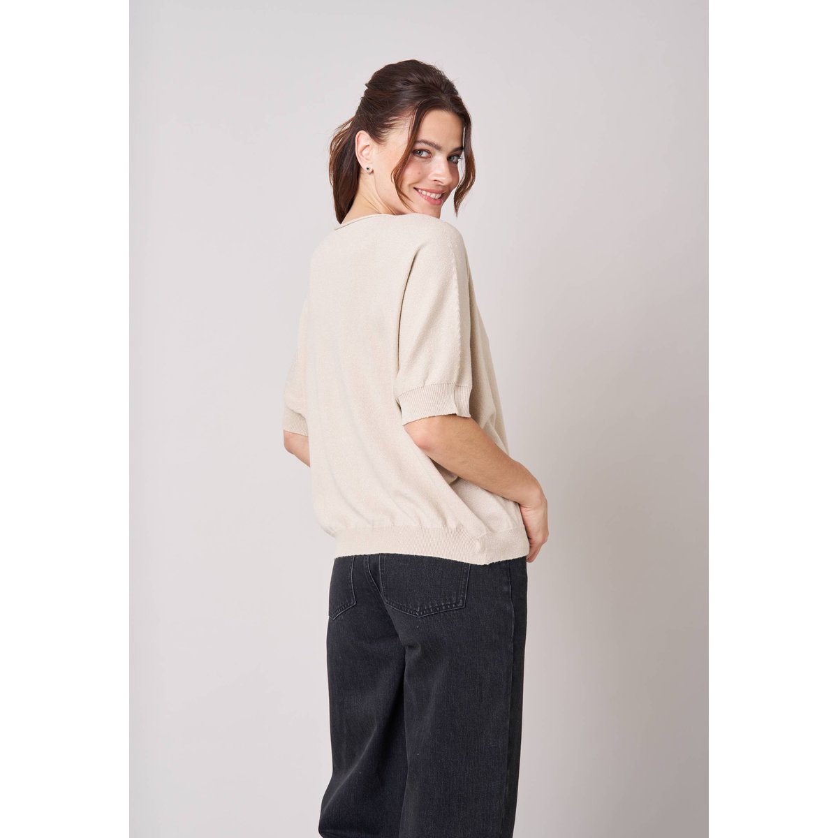 Pull femme effet brillant ZOFIA beige, DEELUXE