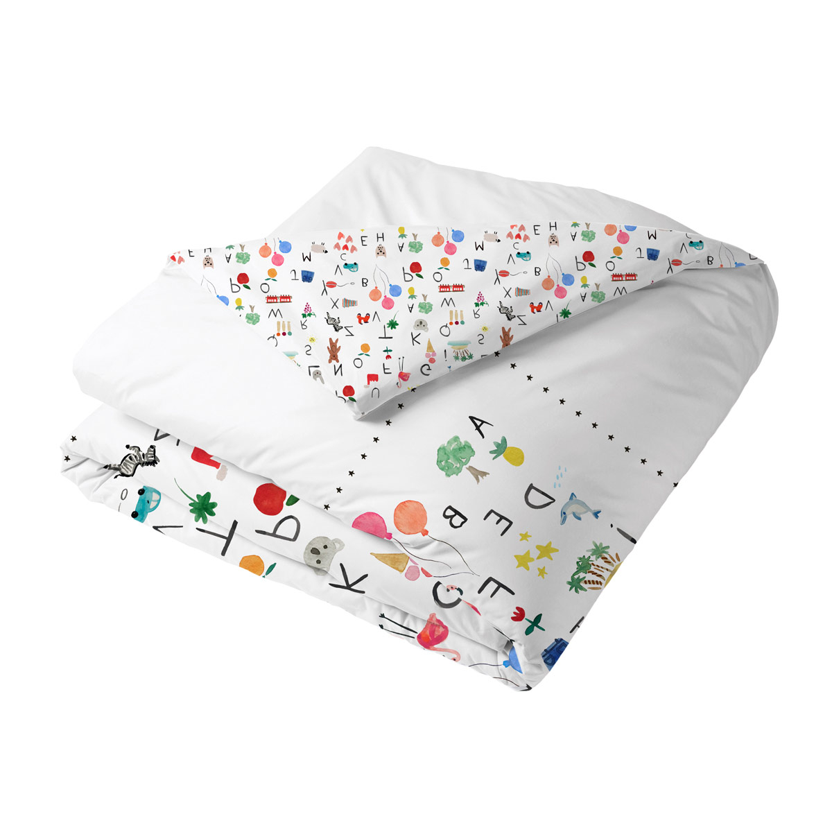 Housse de couette Abécédaire - Percale de coton blanc, TRADITION DES VOSGES