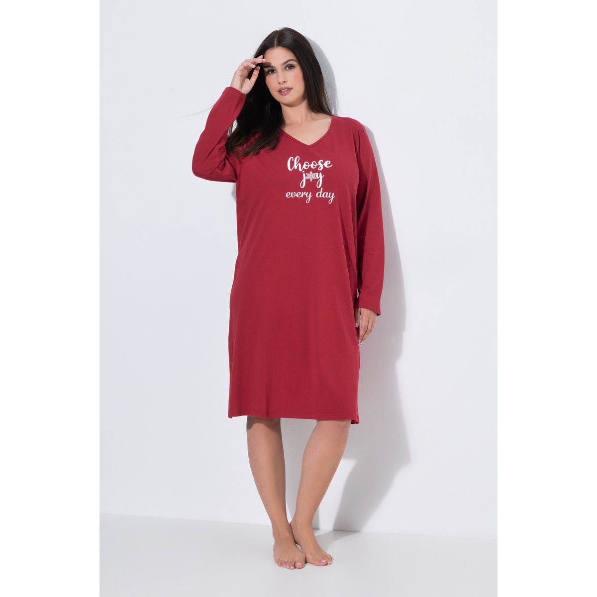 Chemise de nuit / grand T-shirt avec message rouge foncé, ULLA POPKEN