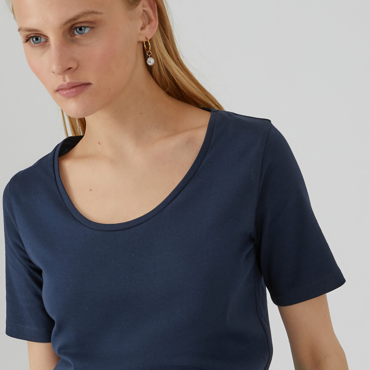 Tee shirt col rond manches courtes bleu marine, LA REDOUTE COLLECTIONS