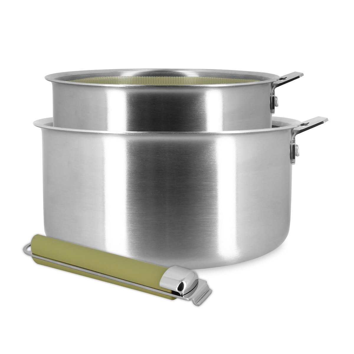 Lot de 2 casseroles 16/20cm en acier inoxydable, AGLAE inox-vert, MENASTYL