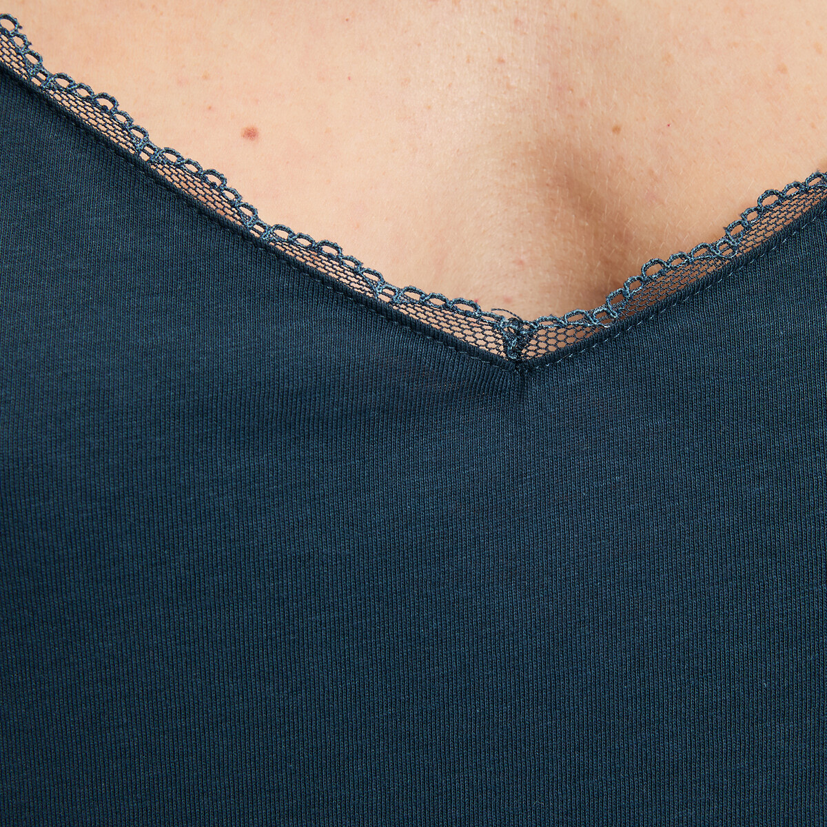 Camise de dormir com alças finas de algodão azul-tinta, LA REDOUTE COLLECTIONS
