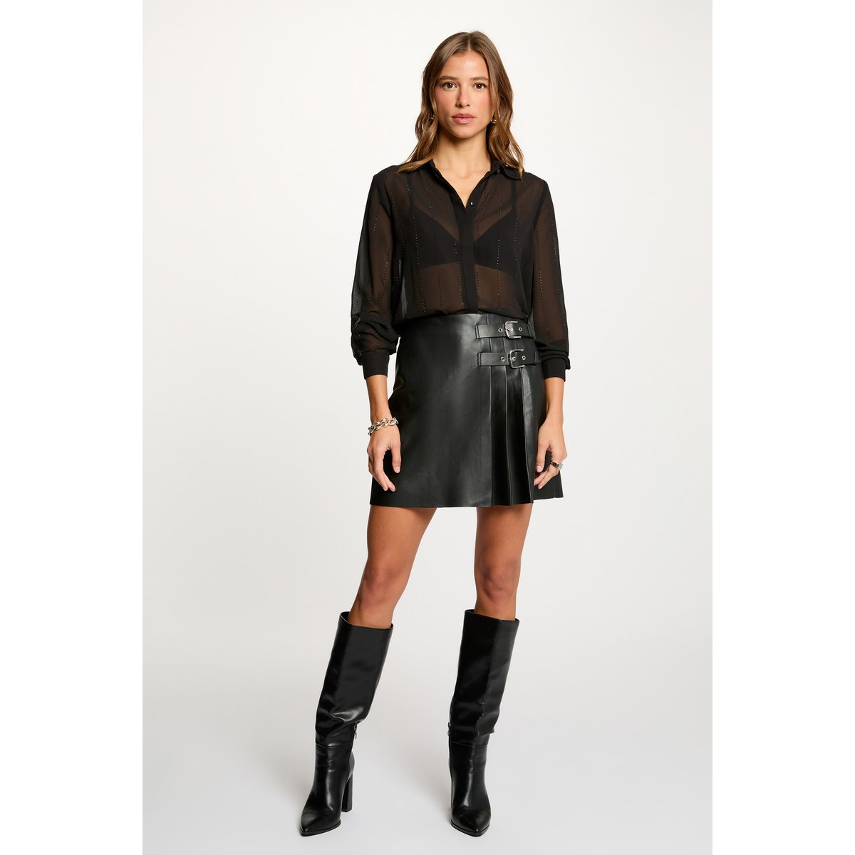 Chemise droite strass noir, MORGAN