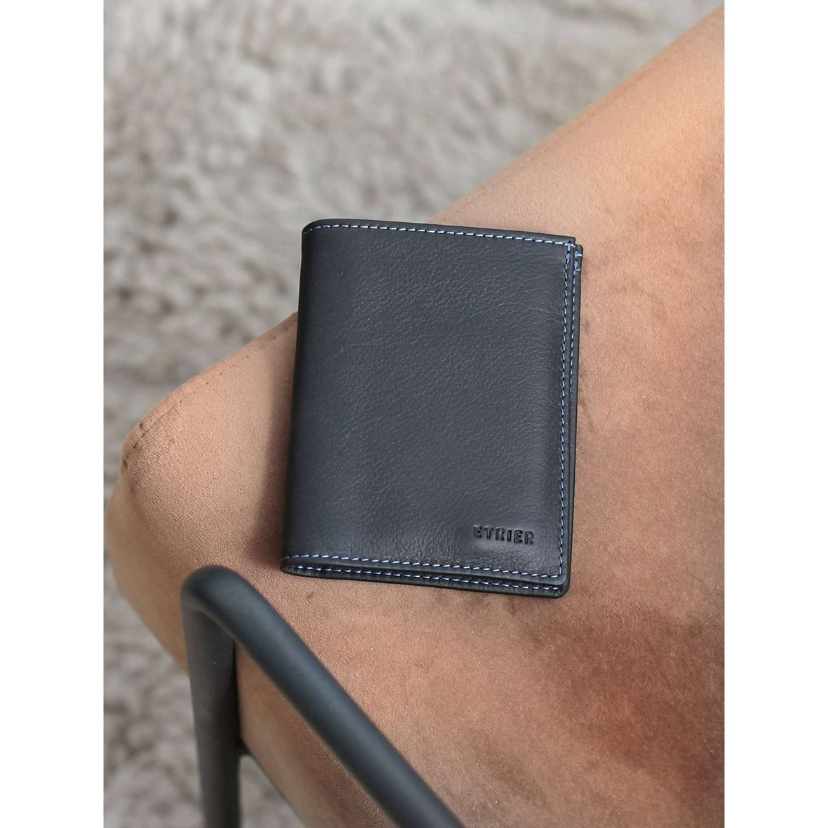 Portefeuille porte-cartes Paris cuir noir bleu, ETRIER