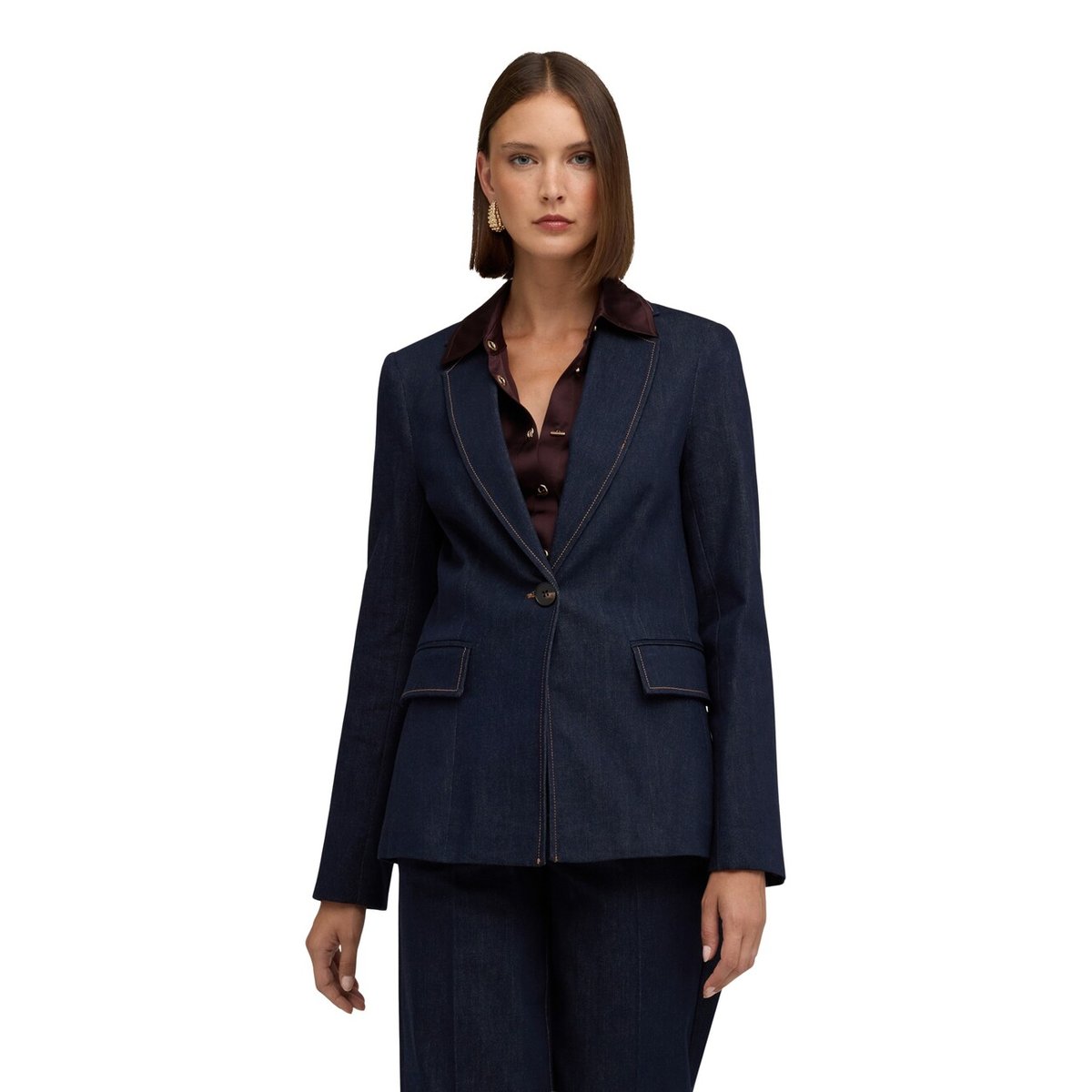 Blazer façon tailleur avec coutures contrastantes bleu, MOTIVI