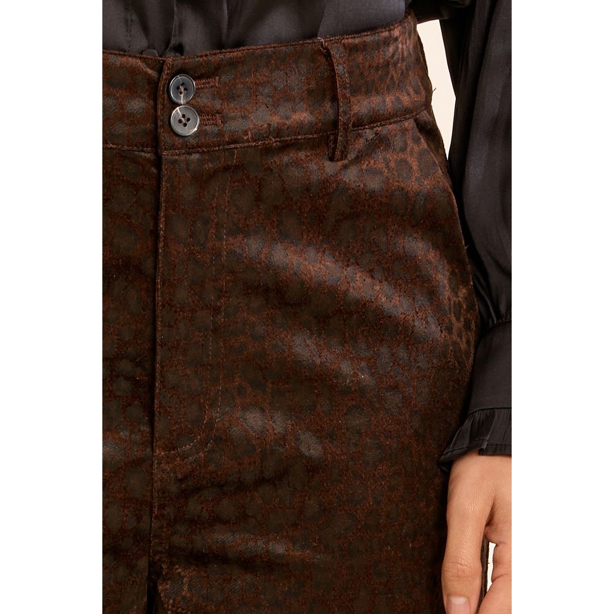 Pantalon satiné imprimé animalier chocolate, MOLLY BRACKEN
