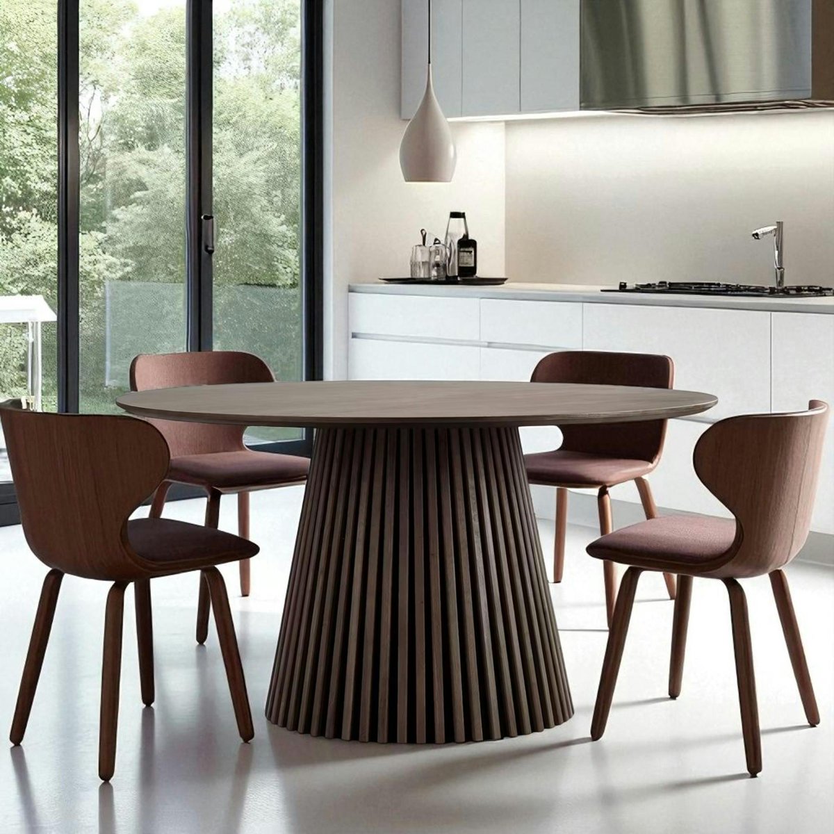 Table ronde moderne, pied baguette AMSTERDAM chêne brun (120 cm), PIER IMPORT