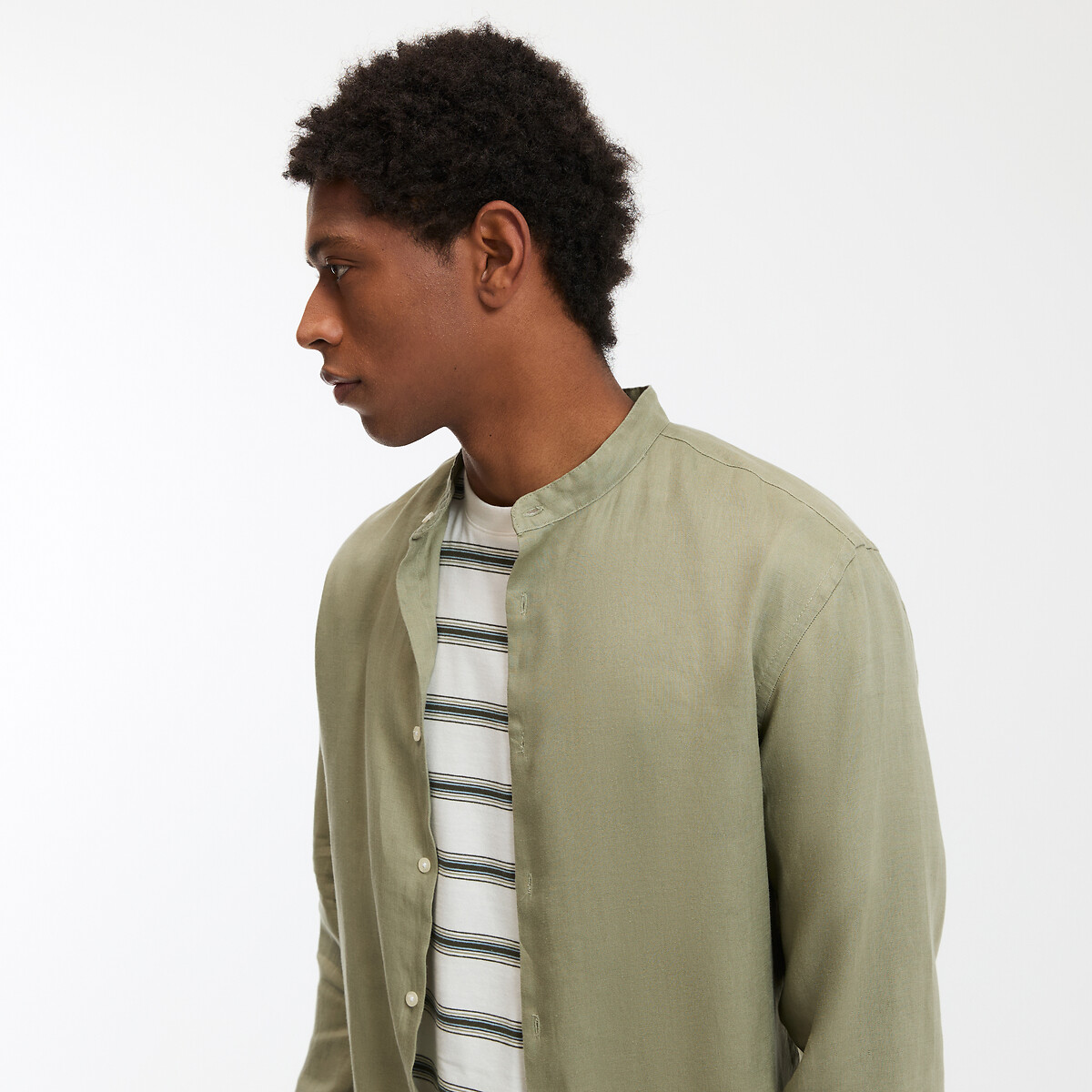 Chemise droite, col mao en lin, Signature AURELE vert clair, LA REDOUTE COLLECTIONS