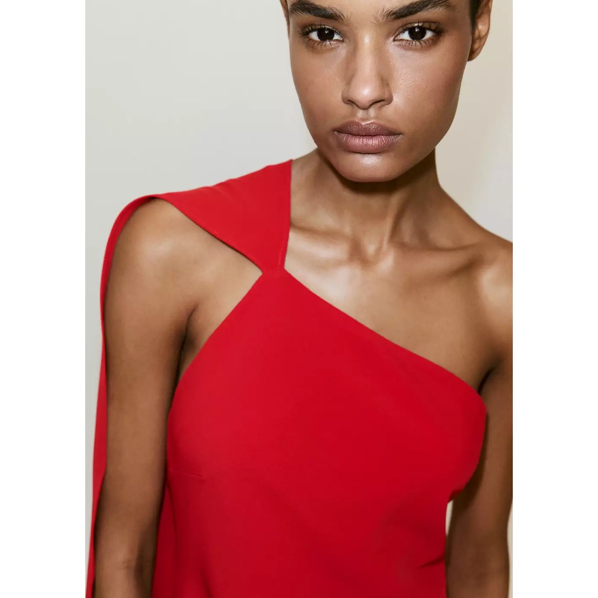 Robe asymétrique foulard rouge, MANGO