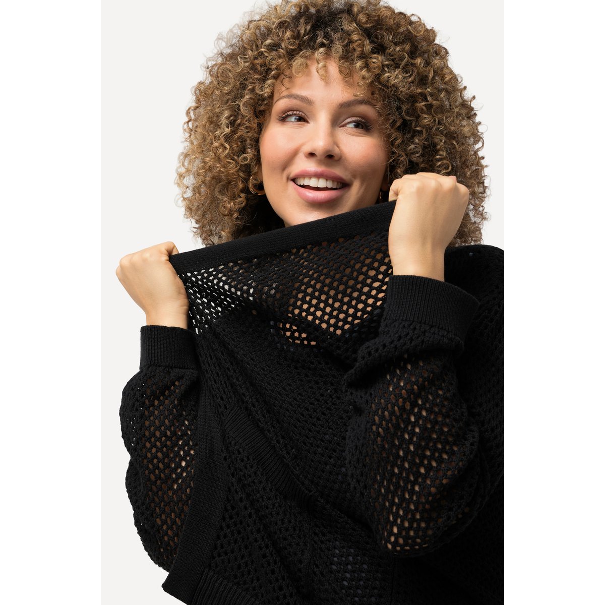 Cardigan long. Coupe ouverte noir, ULLA POPKEN