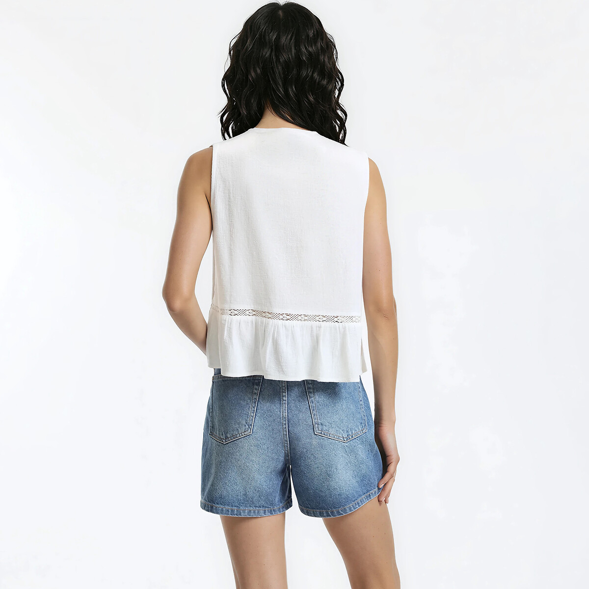 Blouse brodée col V sans manches  blanc, LA REDOUTE COLLECTIONS