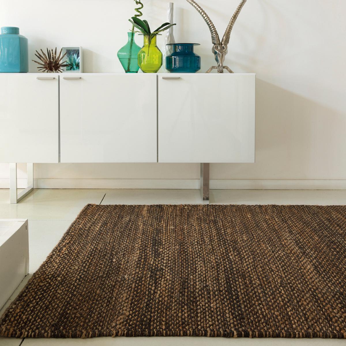 Tapis kilim fait main en chanvre motif uni LOOK 607 chocolat, UN AMOUR DE TAPIS