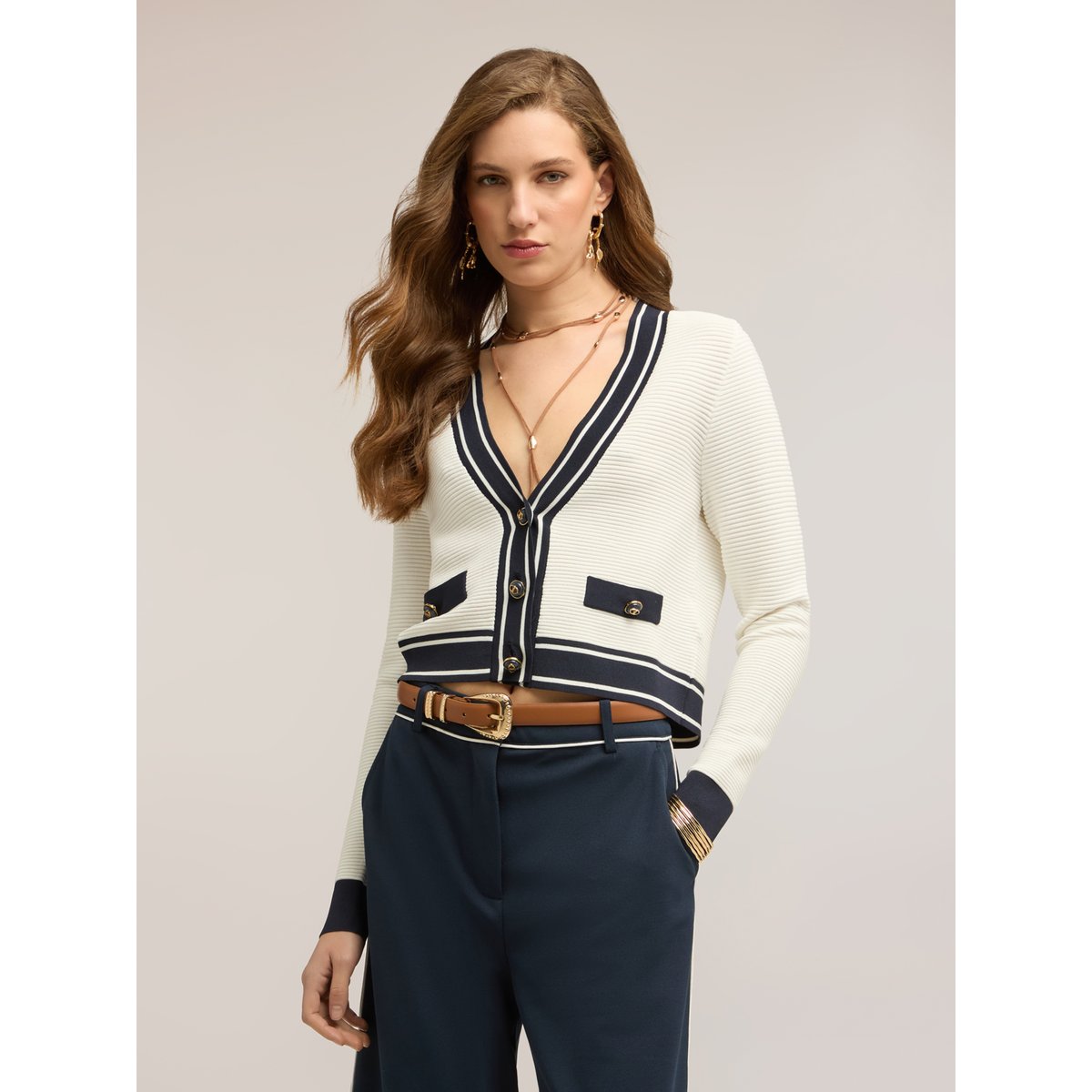 Cardigan avec bordures contrastées blanc, MOTIVI