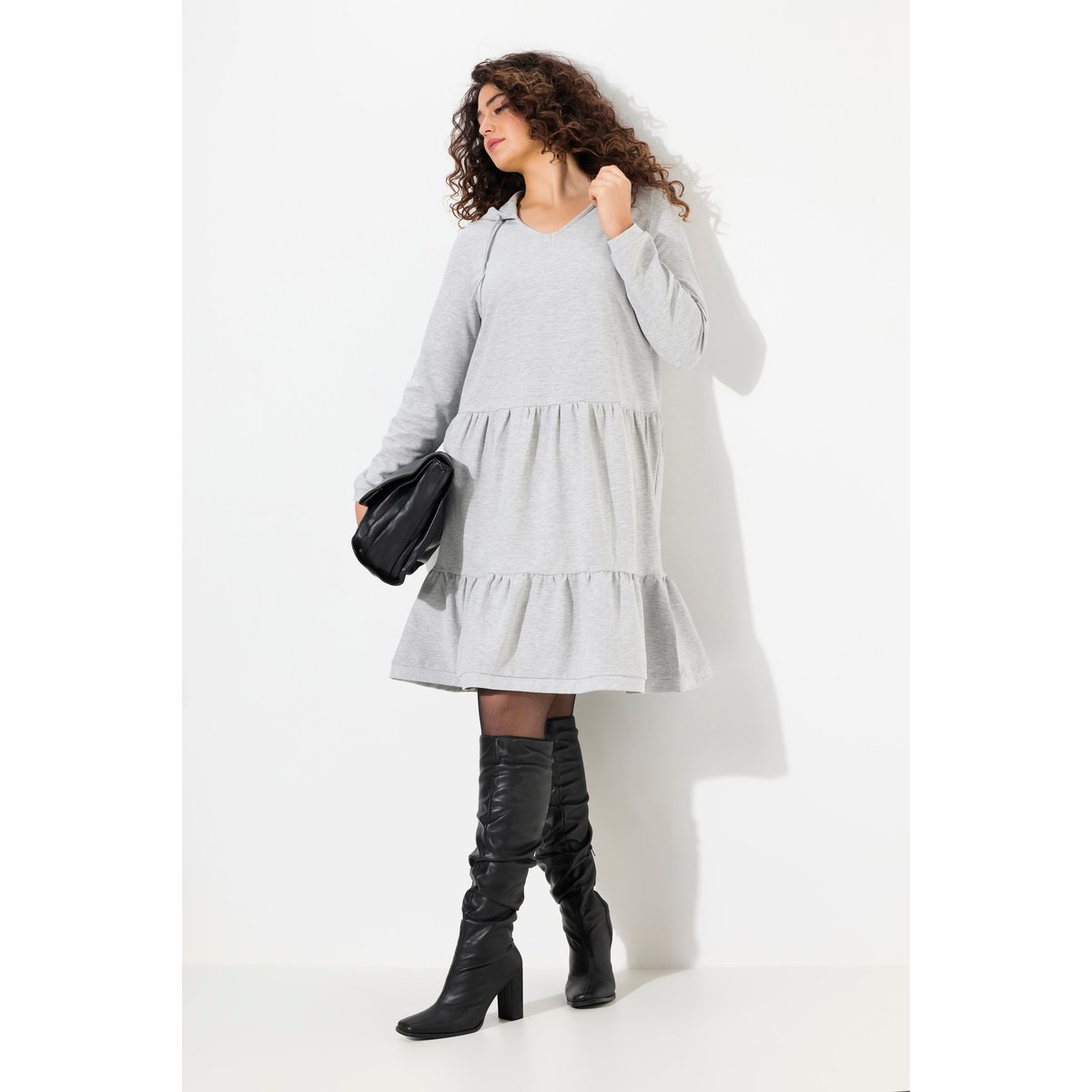 Robe en molleton à capuche gris clair chiné, ULLA POPKEN