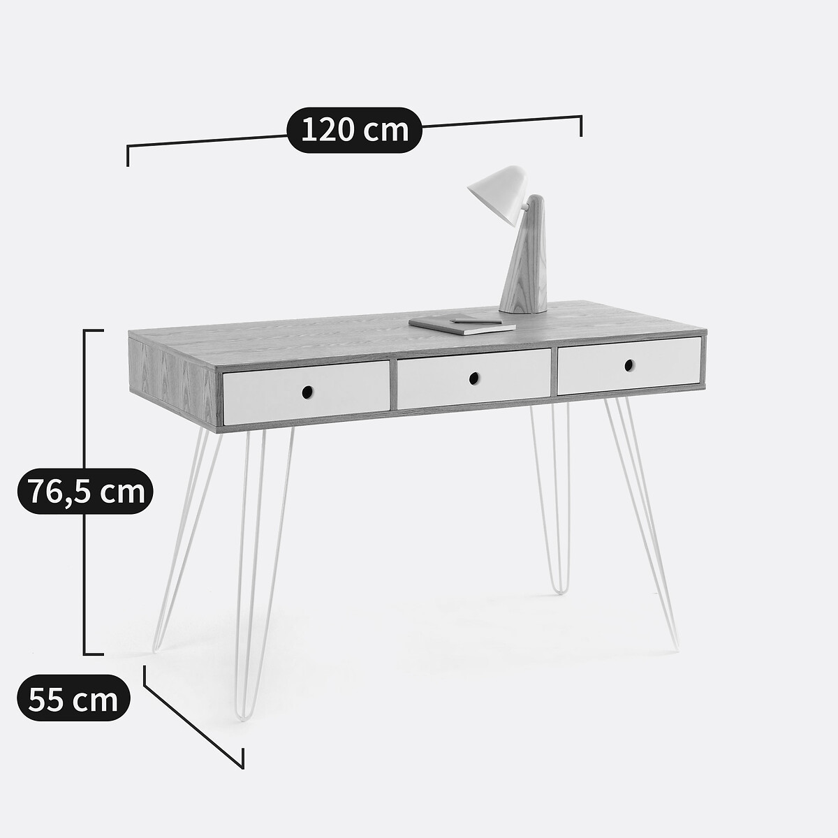 Bureau 3 tiroirs Watford noir/bois, LA REDOUTE INTERIEURS