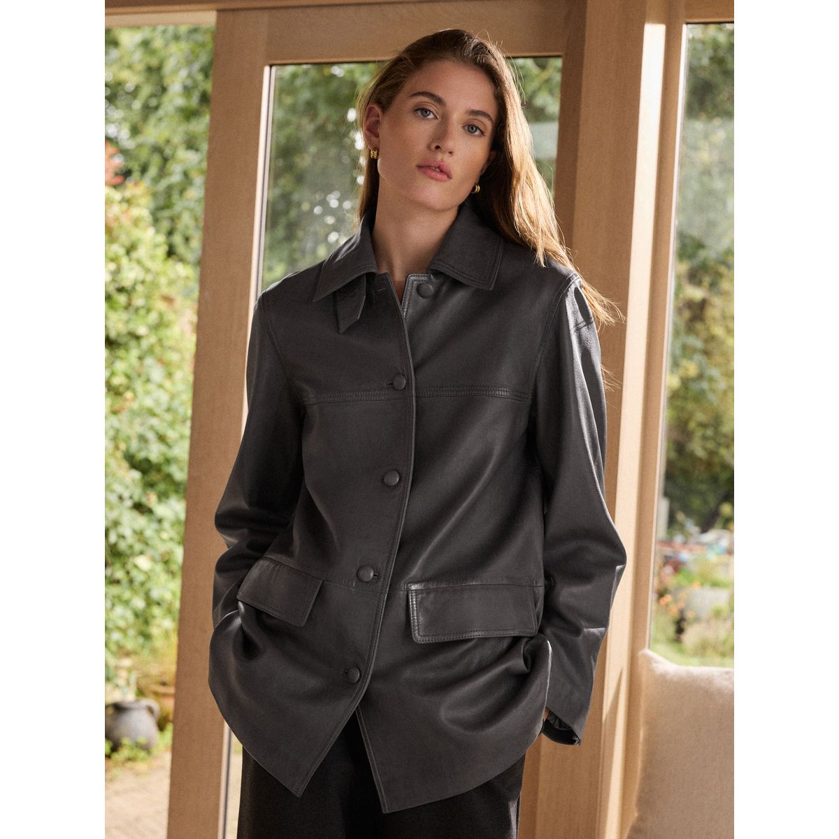 Veste utilitaire en cuir gris anthracite, NEXT