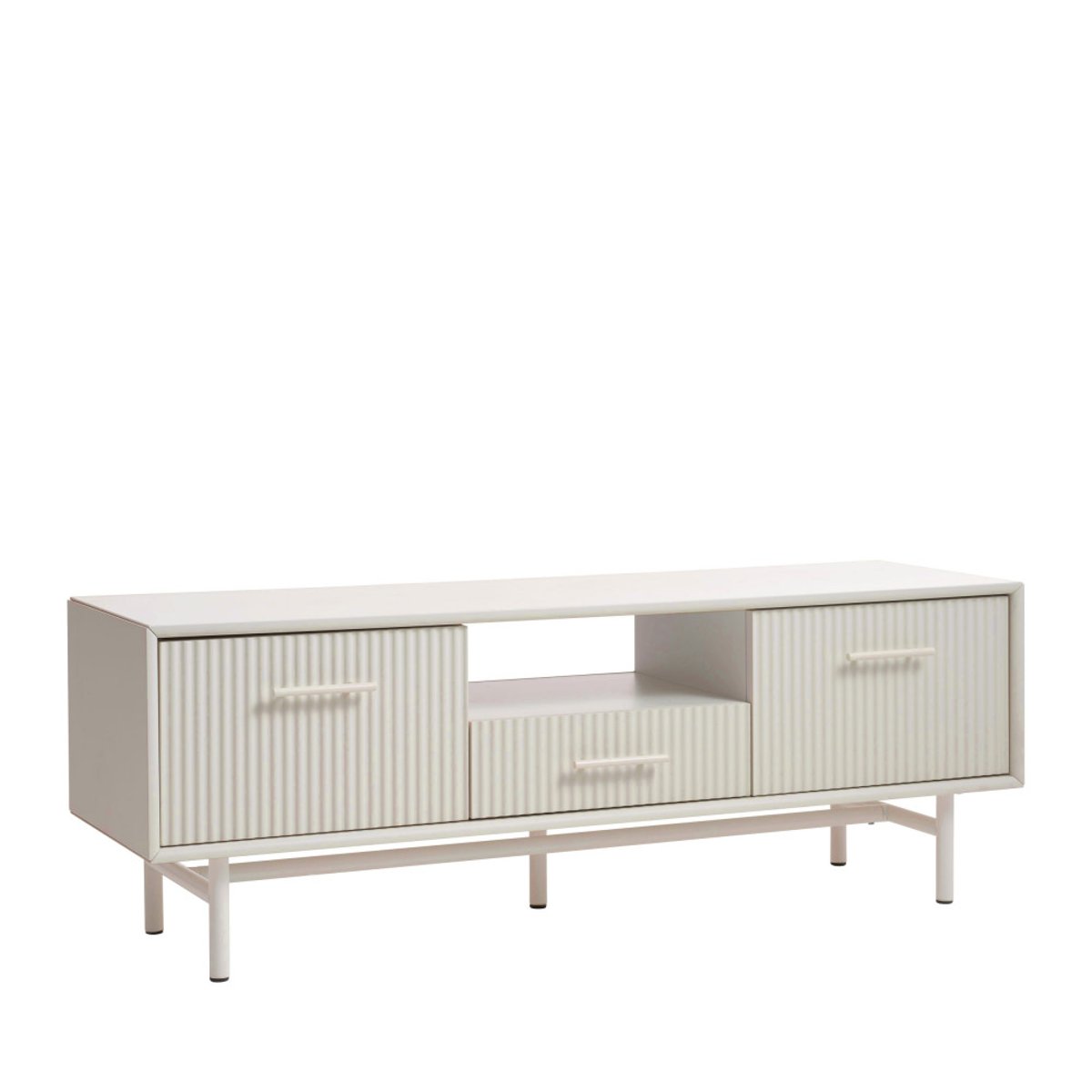 Meuble TV 2 portes 1 tiroir en bois et métal L140cm- JURA grège, DRAWER