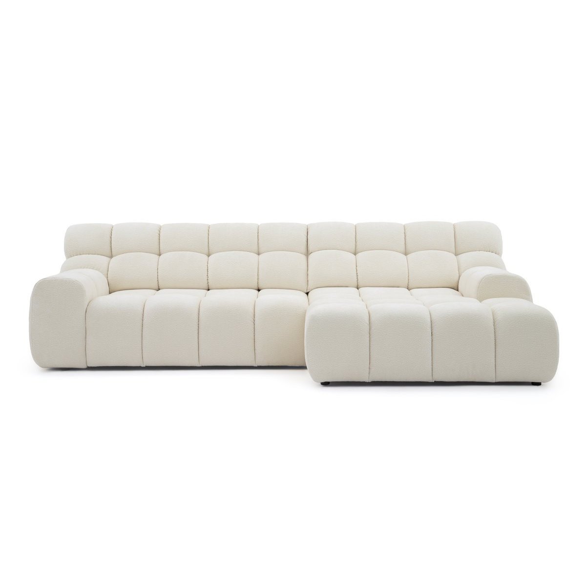 Canapé d'angle convertible 3 places en tissu texturé, ANDRE blanc, BOBOCHIC