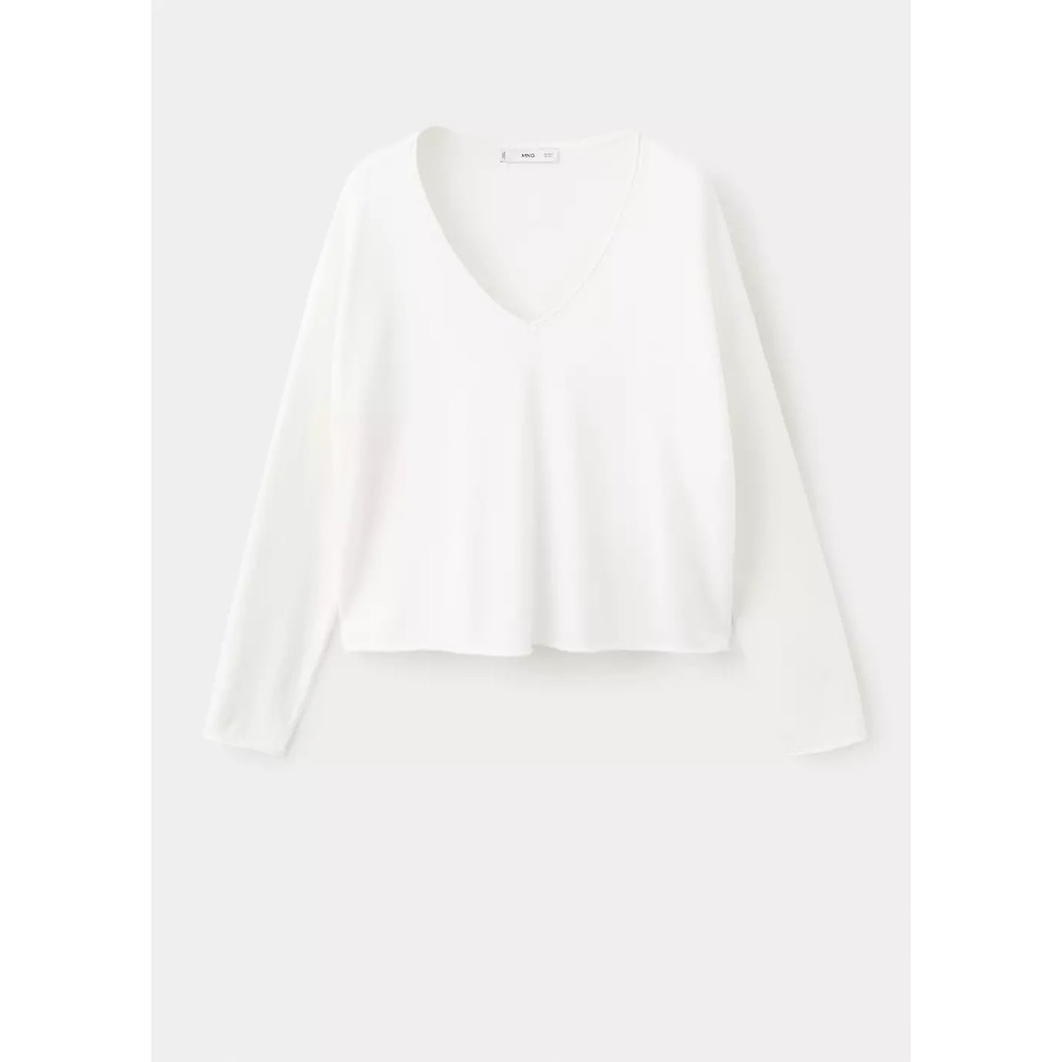 Pull-over maille col en V blanc, MANGO TEEN