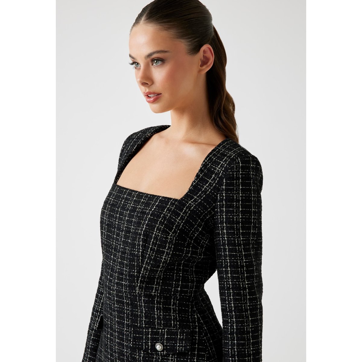Mini Robe Tweed Bouclé noir, GUESS