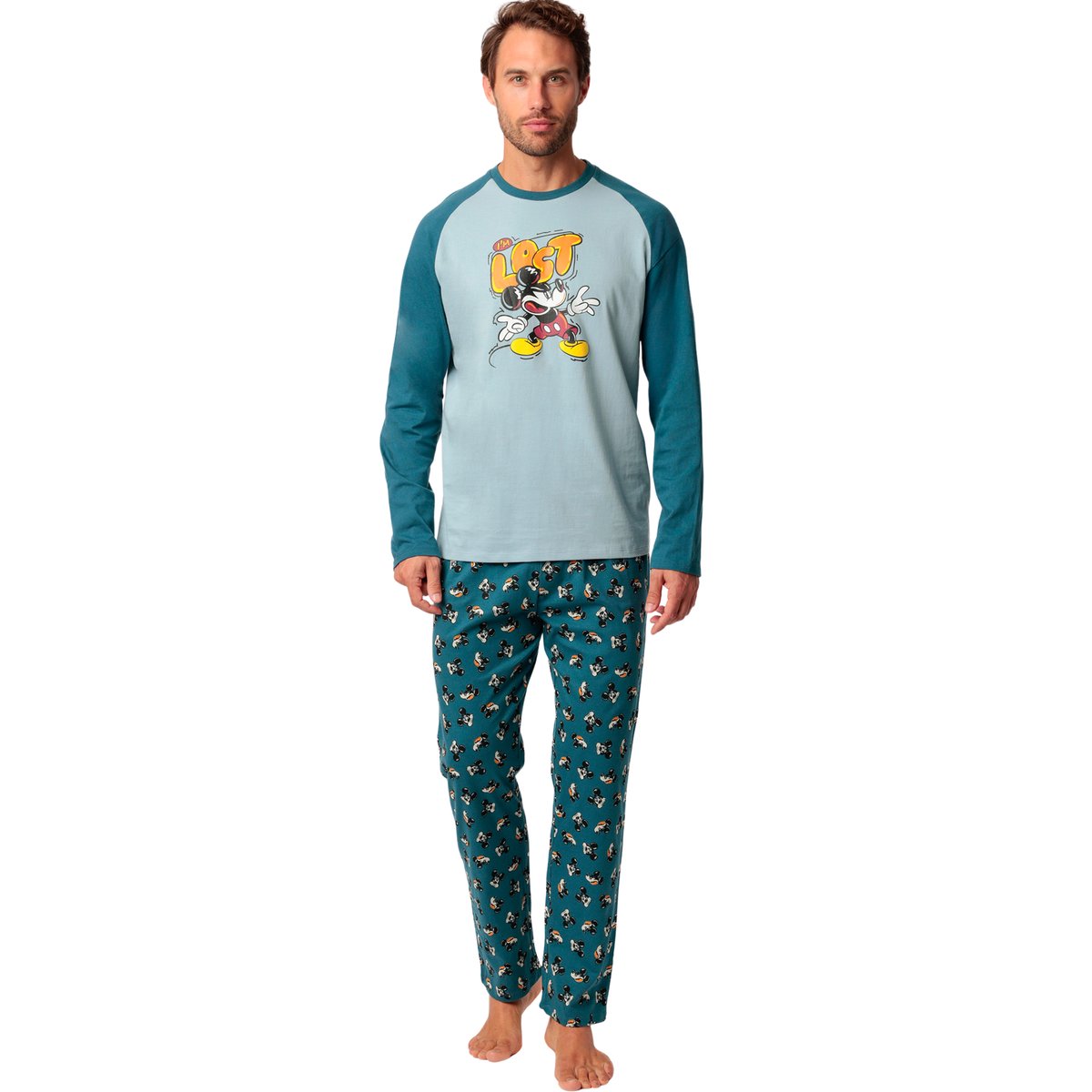 Pyjama pantalon top manches longues Lost Mickey Disney bleu, ADMAS