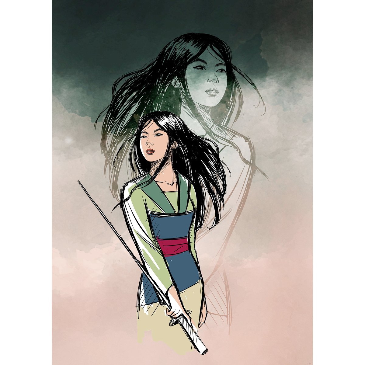 Papier peint Komar - Brave Mulan - 200 x 280 cm multicolore, HEXOA