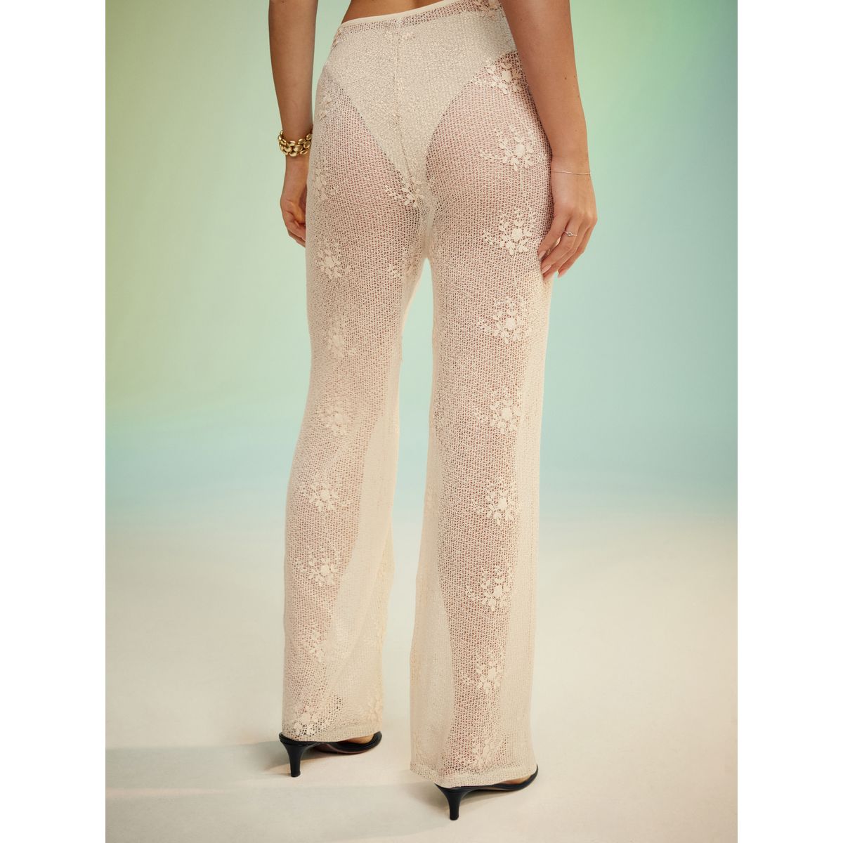 Pantalon large en maille à fleurs écru, NEXT