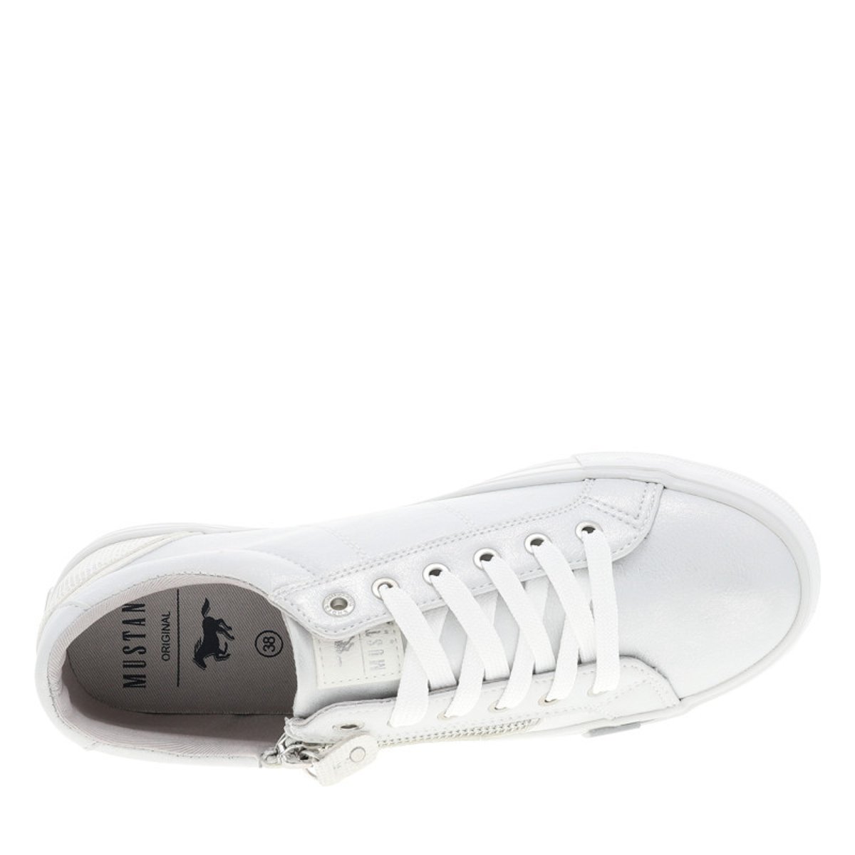 Tennis argent à talon plat avec des lacets et un zip latéral gris, MUSTANG