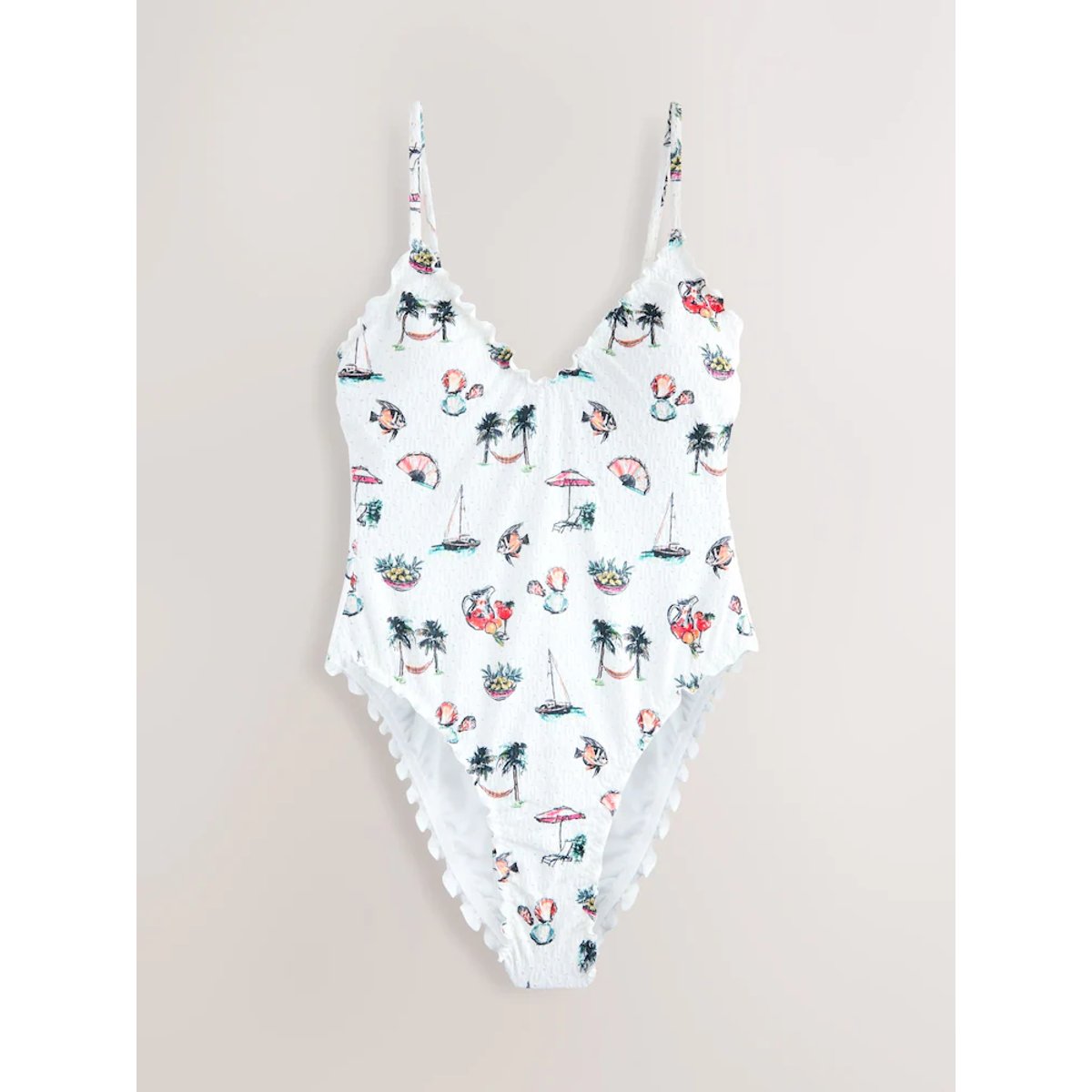Maillot de bain gainant pigeonnant broderie blanche conversationnelle, NEXT