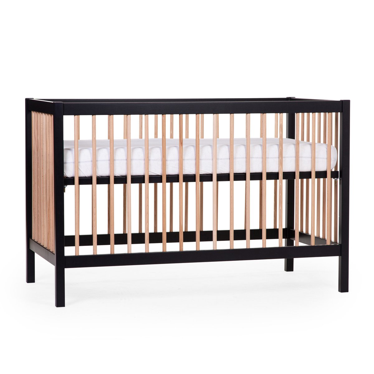 Lit bébé sommier à lattes hauteur réglage 120x60 cm noir, CHILDHOME