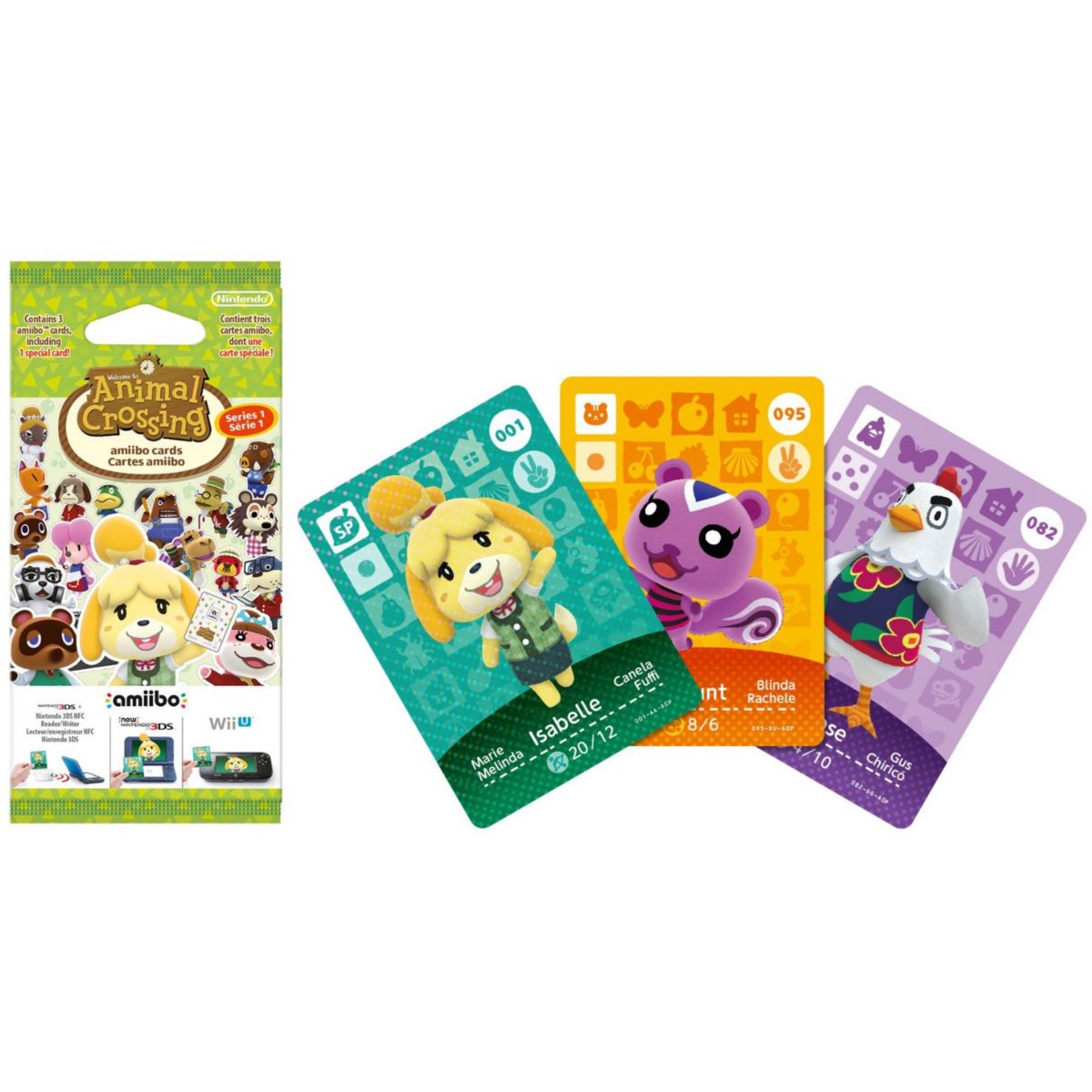 Pack cartes Amiibo 3 cartes Animal Crossing Série 1 couleur unique, NINTENDO