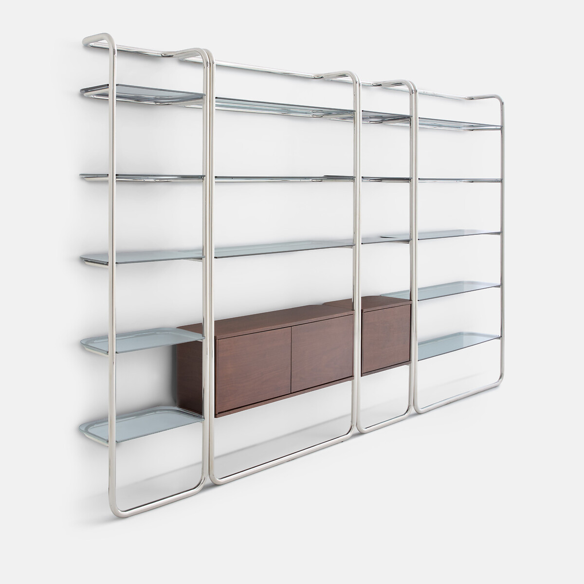 Giorgio chrome-plated steel wall shelf with 1-door cupboard walnut/chrome, LA REDOUTE INTERIEURS
